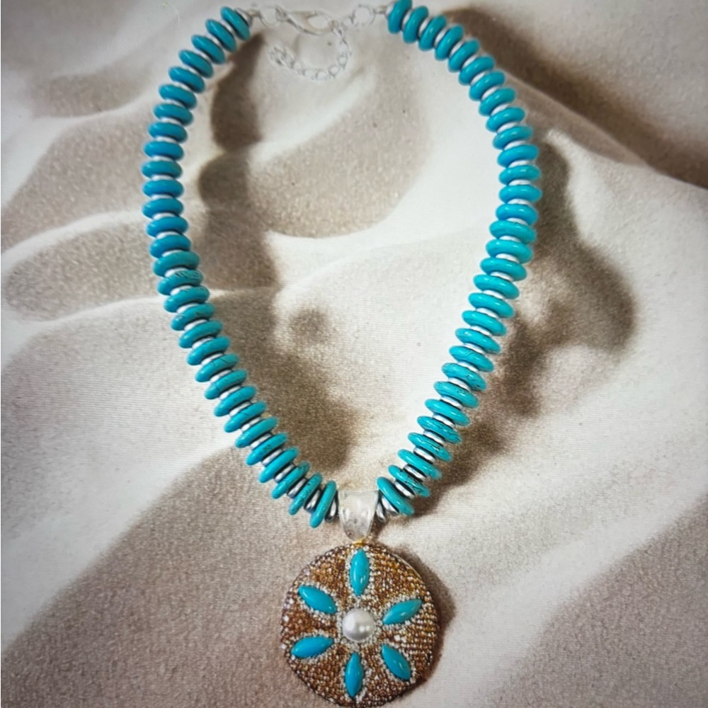 Sand Dollar Turquoise Pendant Necklace